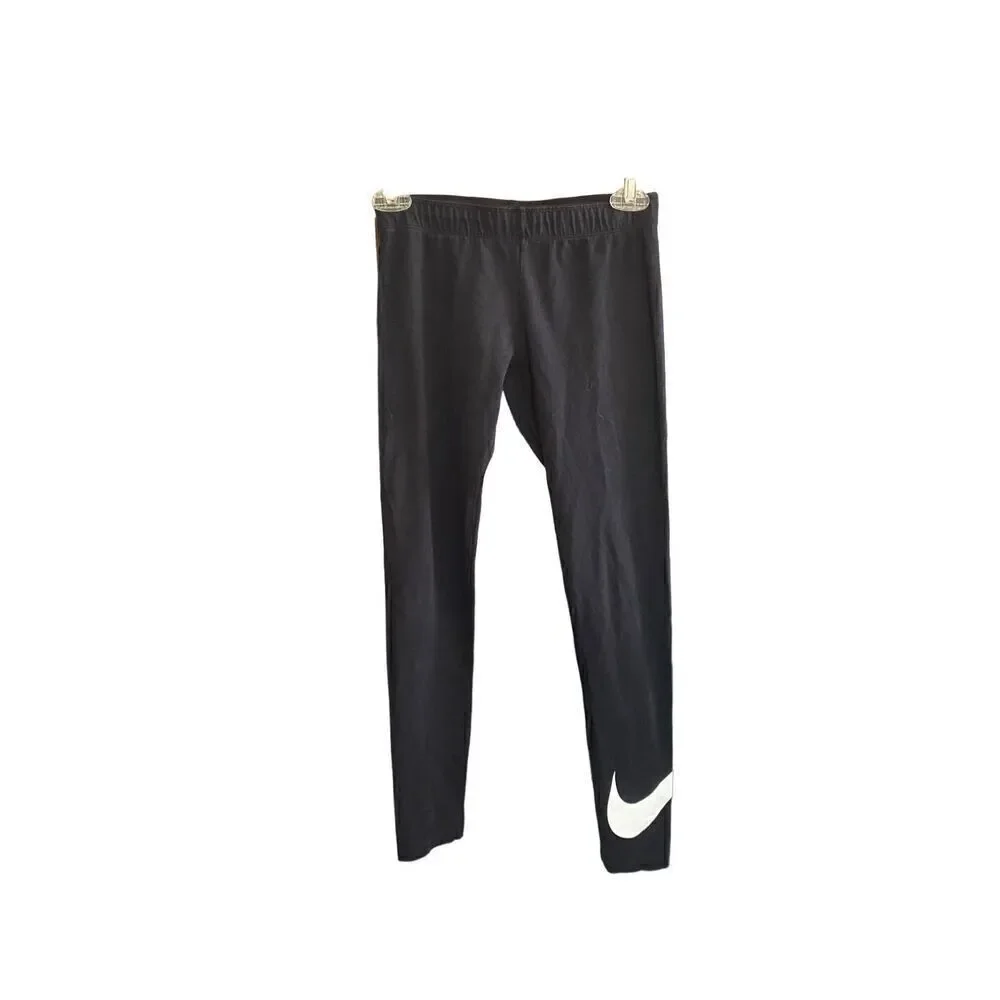 Nike girls, black elastic waist logo leggings, size large